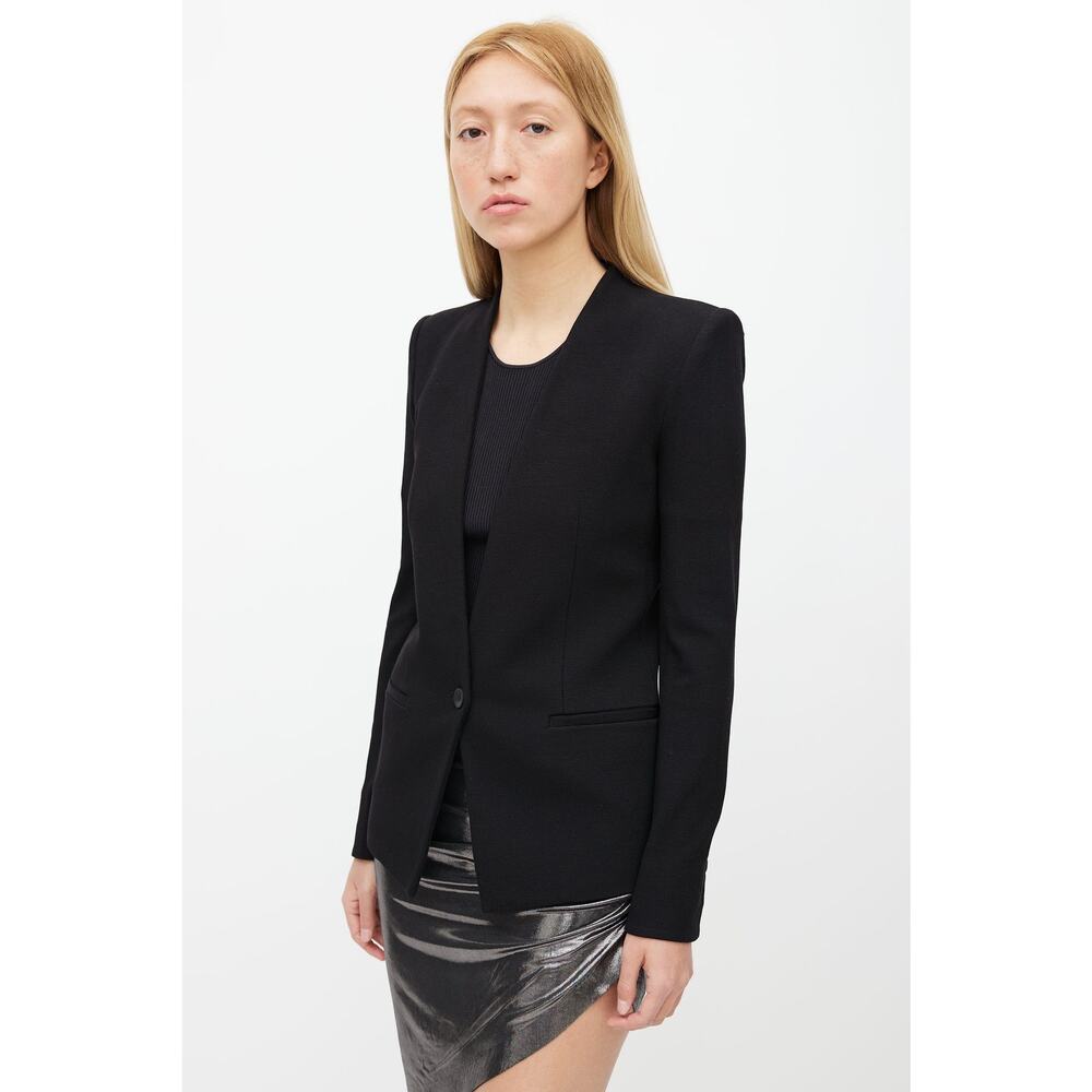 Helmut Lang Black Single Button Collarless Blazer… - image 2